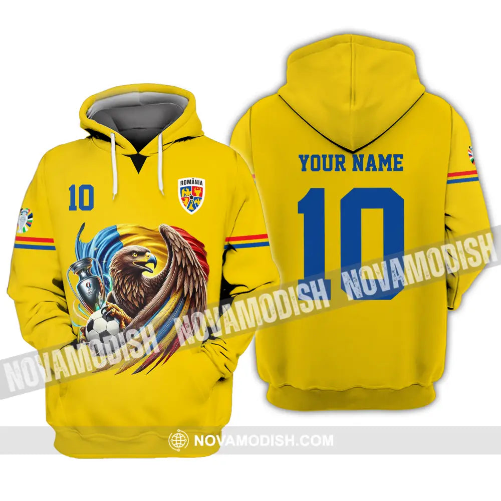 Unisex Shirt - Custom Name And Number Shirt Romania National Team Euro 2024 Cup Ball Hoodie / S T-shirt