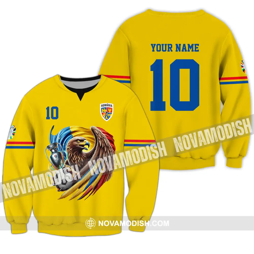Unisex Shirt - Custom Name And Number Shirt Romania National Team Euro 2024 Cup Ball Long Sleeve / S T-shirt