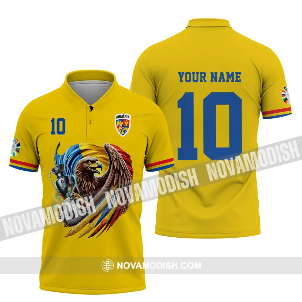 Unisex Shirt - Custom Name And Number Shirt Romania National Team Euro 2024 Cup Ball Polo Shirt / S T-shirt