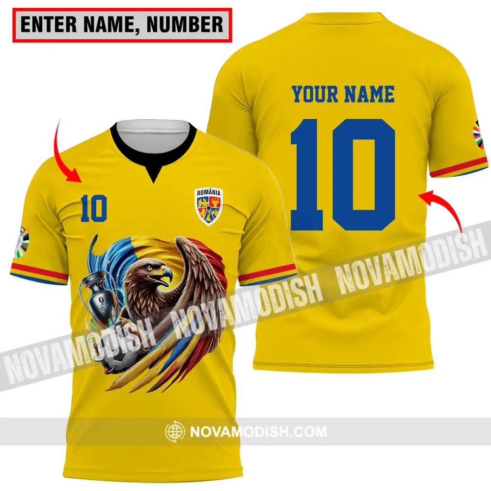 Unisex Shirt - Custom Name And Number Shirt Romania National Team Euro 2024 Cup Ball T-shirt