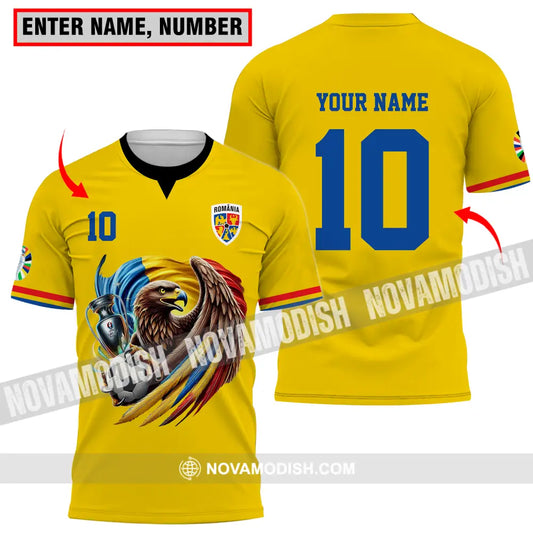 Unisex Shirt - Custom Name And Number Shirt Romania National Team Euro 2024 Cup Ball T-shirt