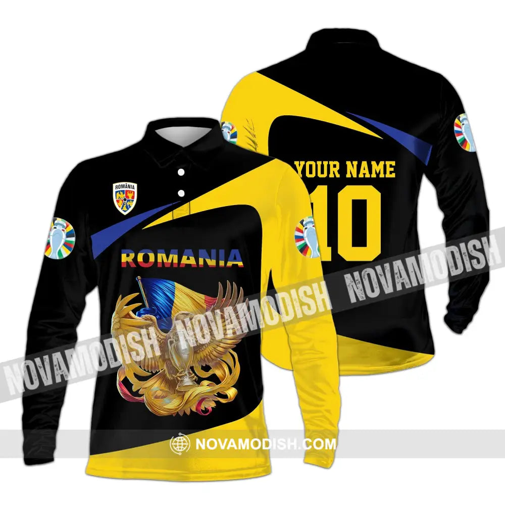 Unisex Shirt - Custom Name And Number Romania National Team Euro 2024 Long Sleeve Polo / S T-Shirt