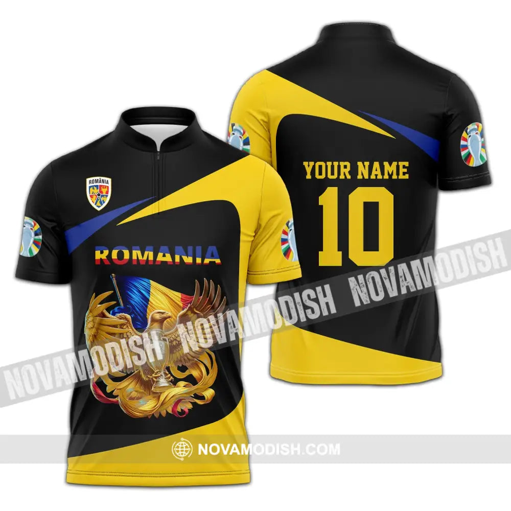 Unisex Shirt - Custom Name And Number Romania National Team Euro 2024 Zipper Polo / S T-Shirt