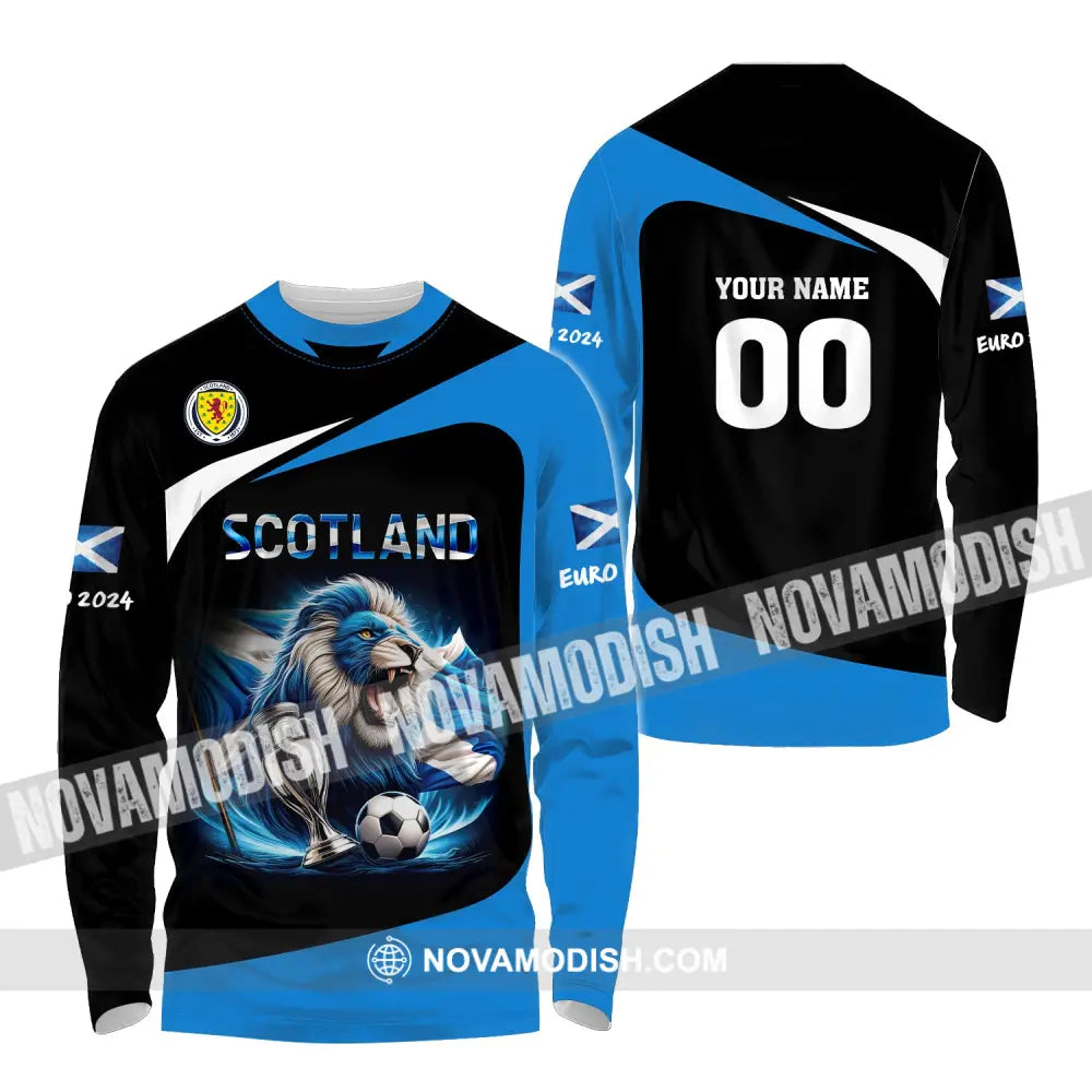 Unisex Shirt Custom Name And Number Scotland Football Euro 2024 Polo Long Sleeve / S T-Shirt