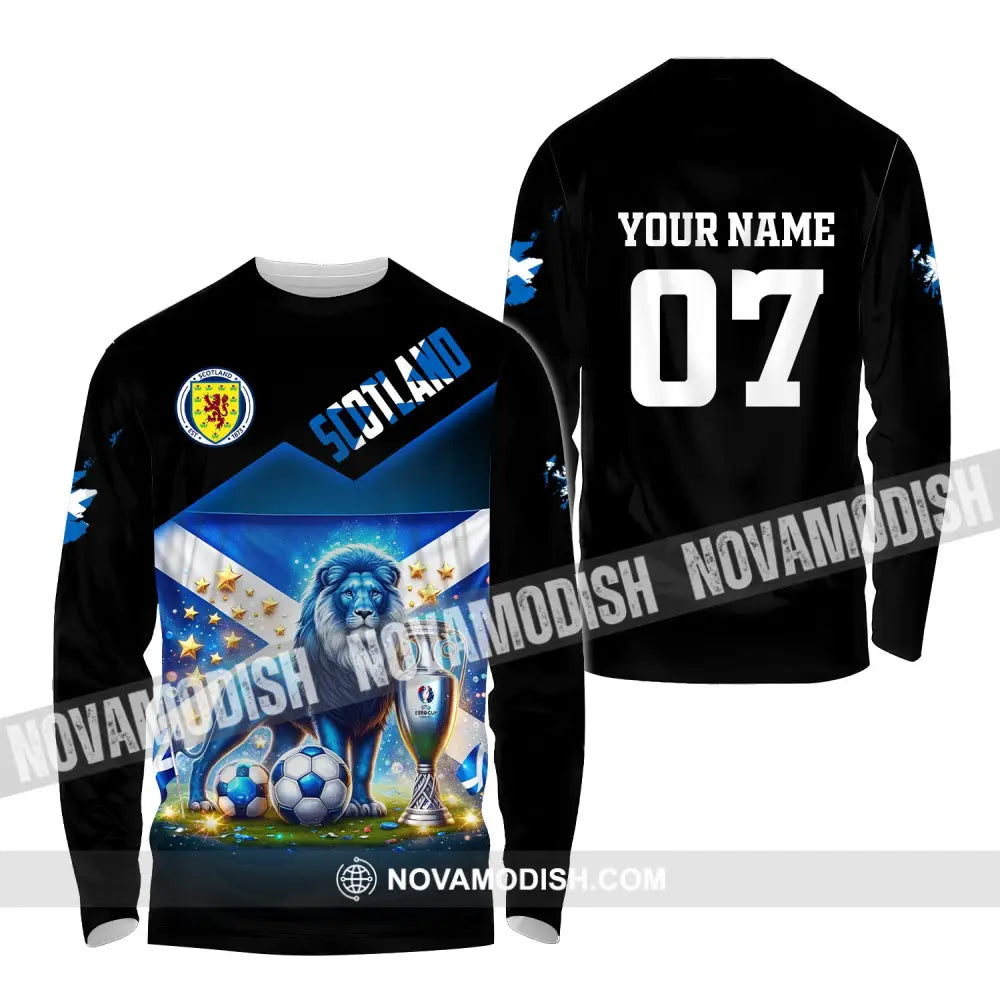 Unisex Shirt Custom Name And Number Scotland Football Euro 2024 Polo Long Sleeve / S T-Shirt