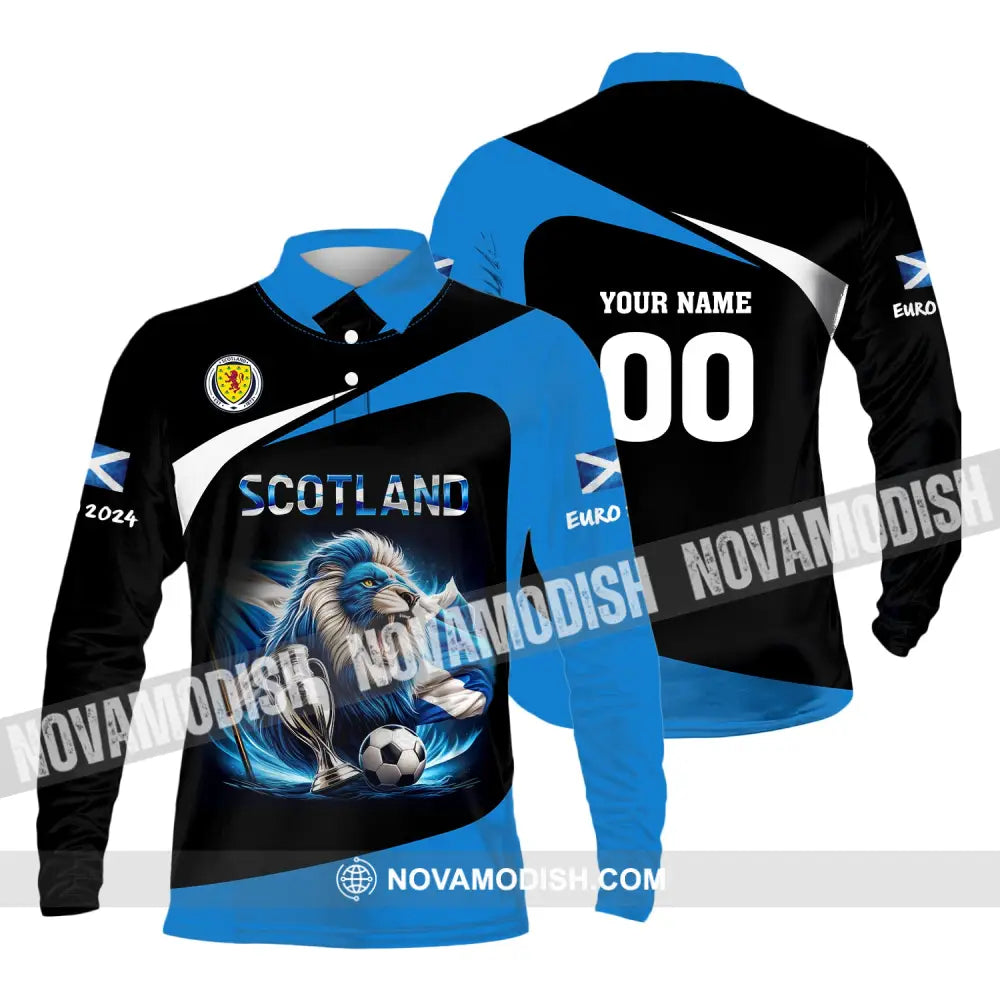 Unisex Shirt Custom Name And Number Scotland Football Euro 2024 Polo Long Sleeve / S T-Shirt