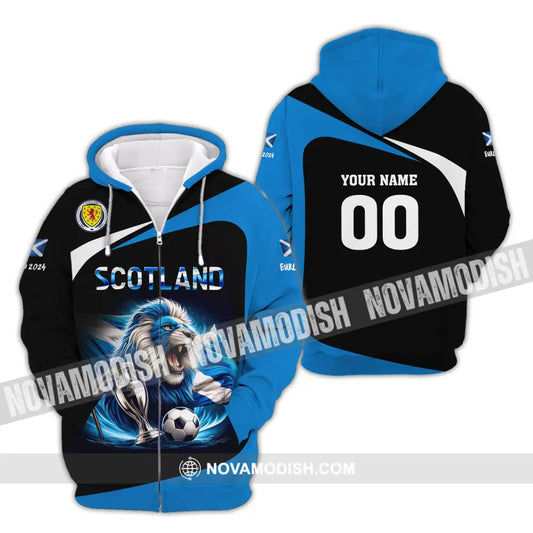 Unisex Shirt Custom Name And Number Scotland Football Euro 2024 Polo Long Sleeve Zipper Hoodie / S