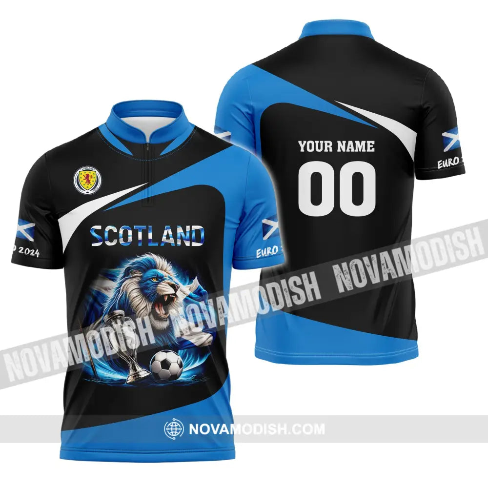 Unisex Shirt Custom Name And Number Scotland Football Euro 2024 Polo Long Sleeve Zipper / S T-Shirt