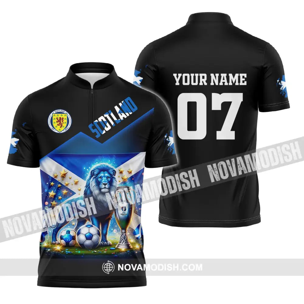 Unisex Shirt Custom Name And Number Scotland Football Euro 2024 Polo Long Sleeve Zipper / S T-Shirt