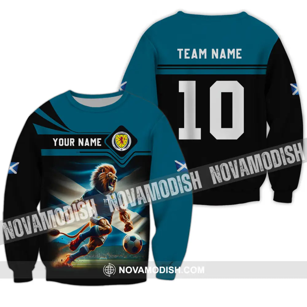 Unisex Shirt - Custom Name And Number Scotland Lion Playing Ball Shirt Long Sleeve / S T-shirt