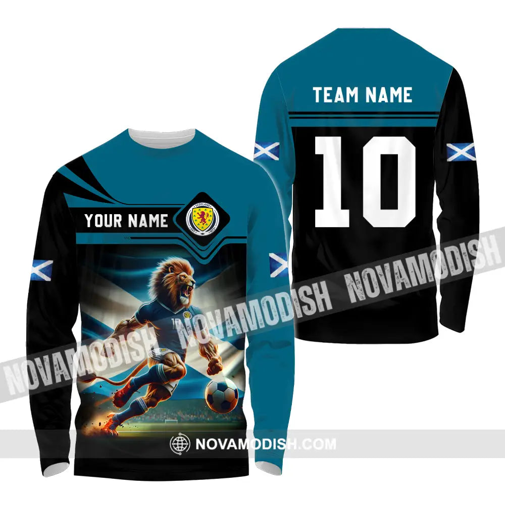 Unisex Shirt - Custom Name And Number Scotland Lion Playing Ball Shirt Long Sleeve Shirt / S T-shirt