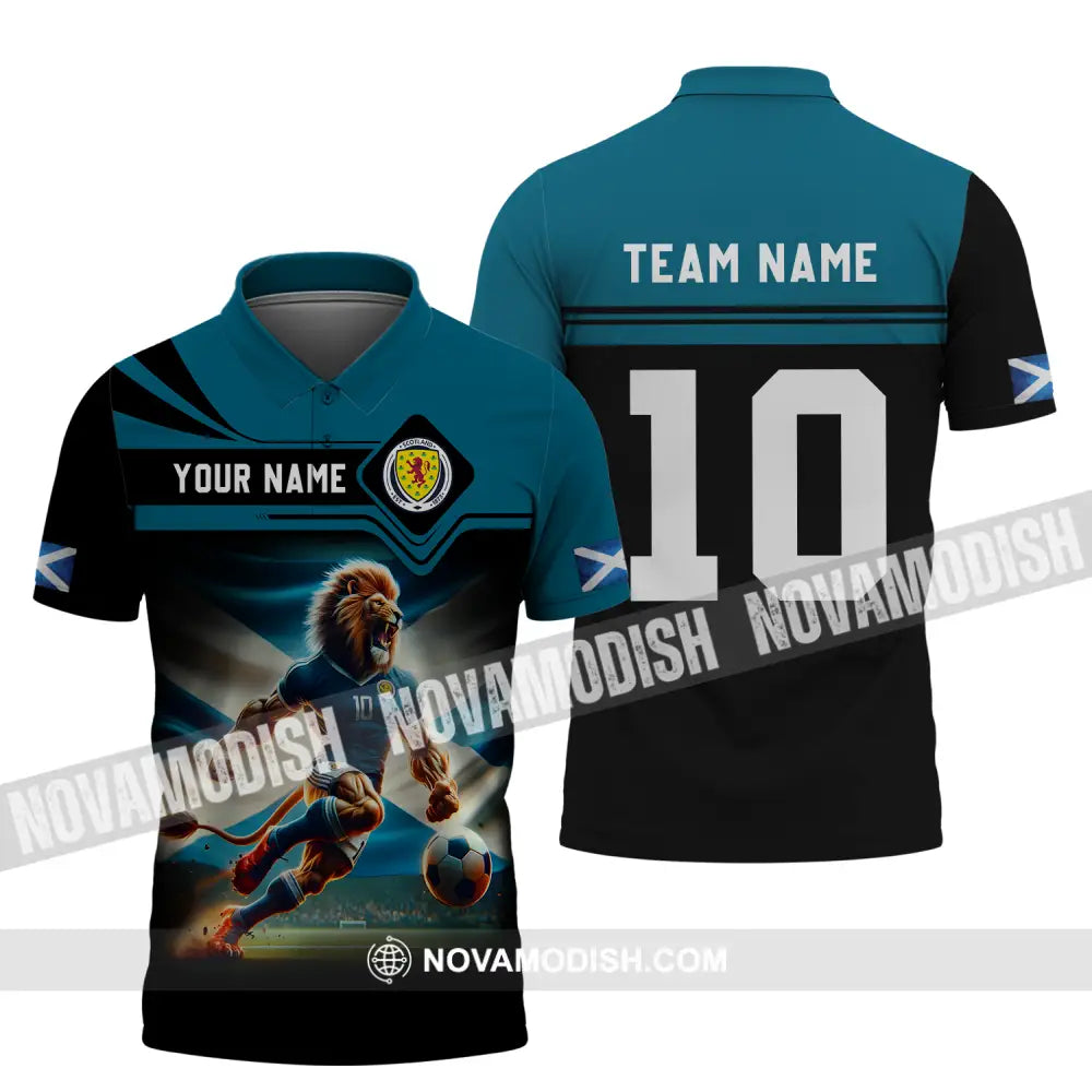 Unisex Shirt - Custom Name And Number Scotland Lion Playing Ball Shirt Polo Shirt / S T-shirt