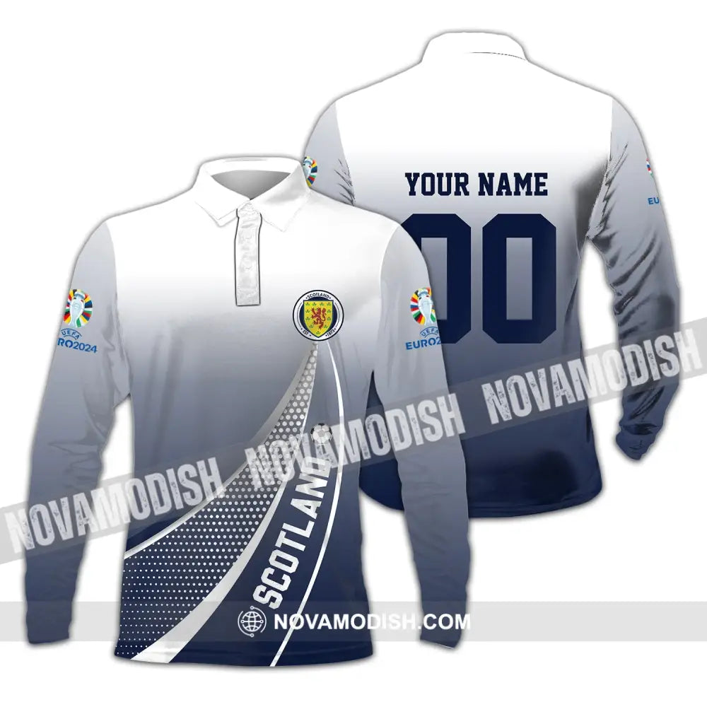 Unisex Shirt - Custom Name And Number Scotland National Team Euro Shirt 2024 Long Sleeve Polo / S T-shirt