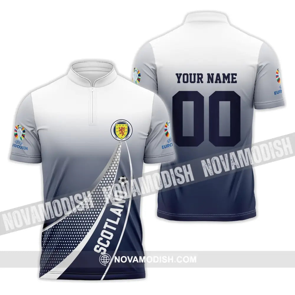 Unisex Shirt - Custom Name And Number Scotland National Team Euro Shirt 2024 Zipper Polo Shirt / S T-shirt