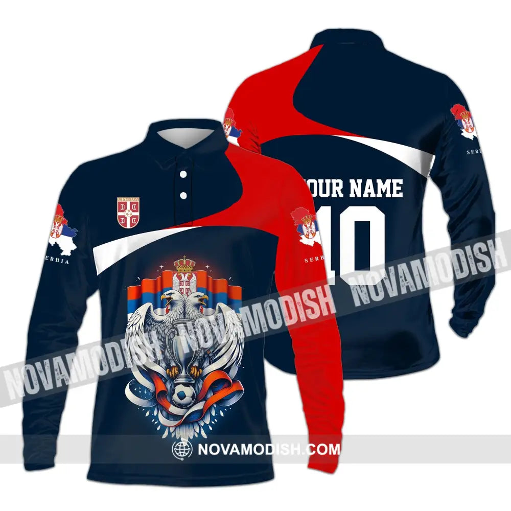 Unisex Shirt - Custom Name And Number Serbia Euro 2024 National Team Long Sleeve Polo / S T-Shirt