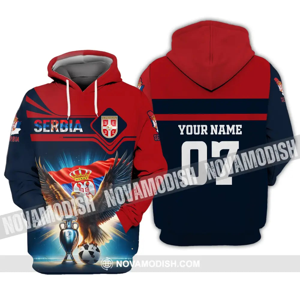 Unisex Shirt Custom Name And Number Serbia Football Polo Euro 2024 Hoodie Long Sleeve / S T-Shirt