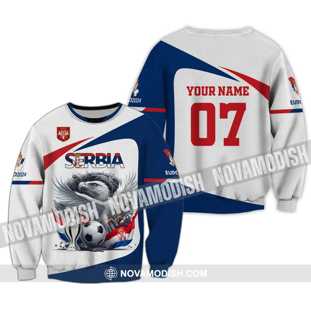 Unisex Shirt Custom Name And Number Serbia Football Polo Euro 2024 Hoodie Long Sleeve / S T-Shirt