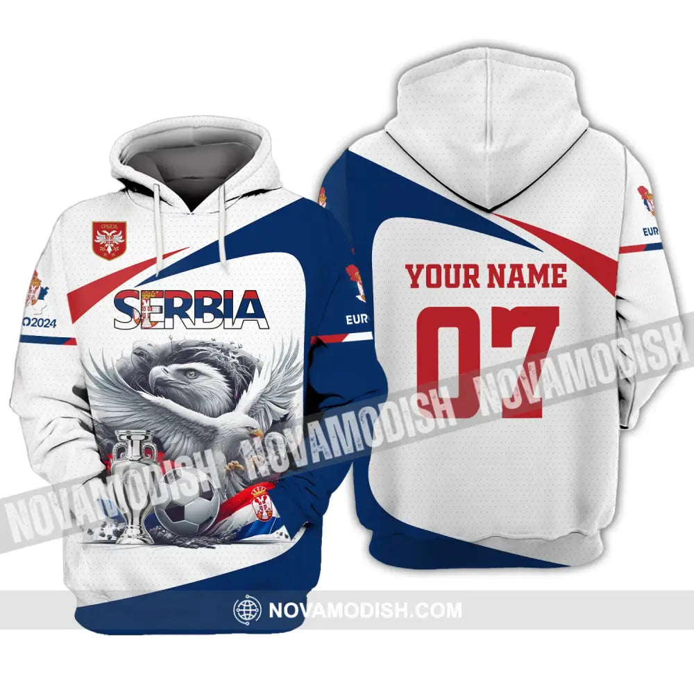 Unisex Shirt Custom Name And Number Serbia Football Polo Euro 2024 Hoodie Long Sleeve / S T-Shirt