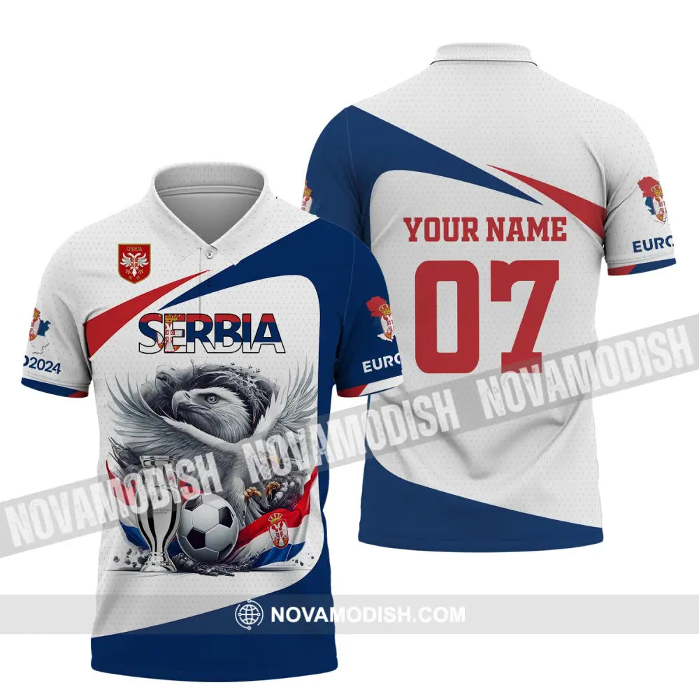 Unisex Shirt Custom Name And Number Serbia Football Polo Euro 2024 Hoodie Long Sleeve / S T-Shirt