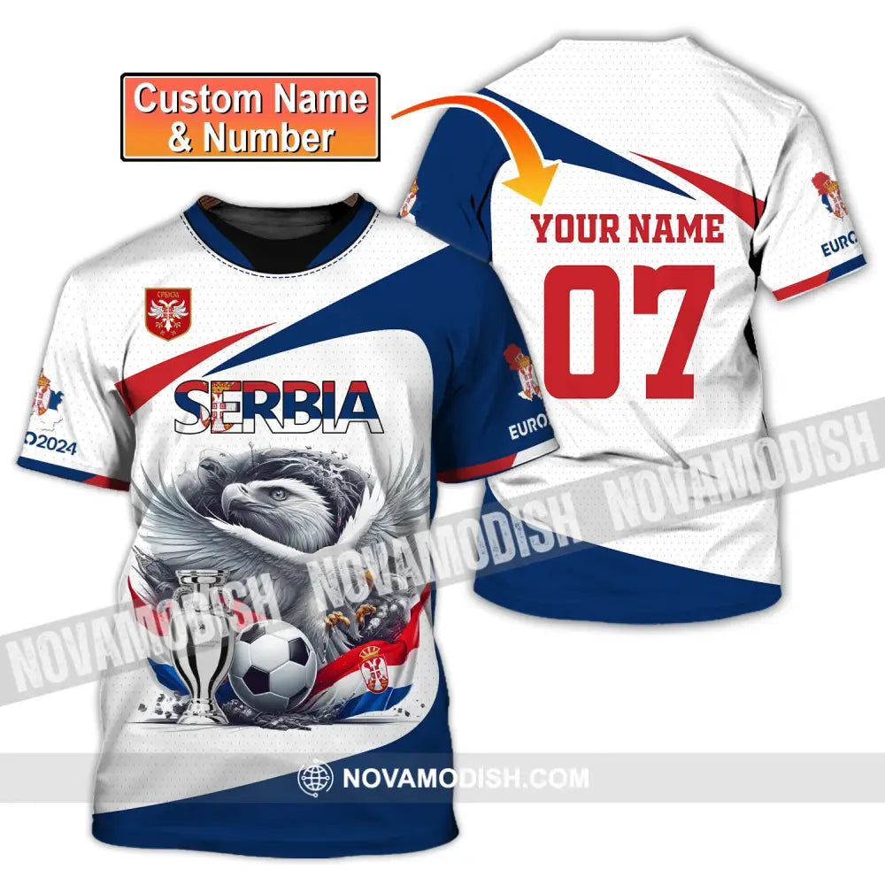 Unisex Shirt Custom Name And Number Serbia Football Polo Euro 2024 Hoodie Long Sleeve T-Shirt