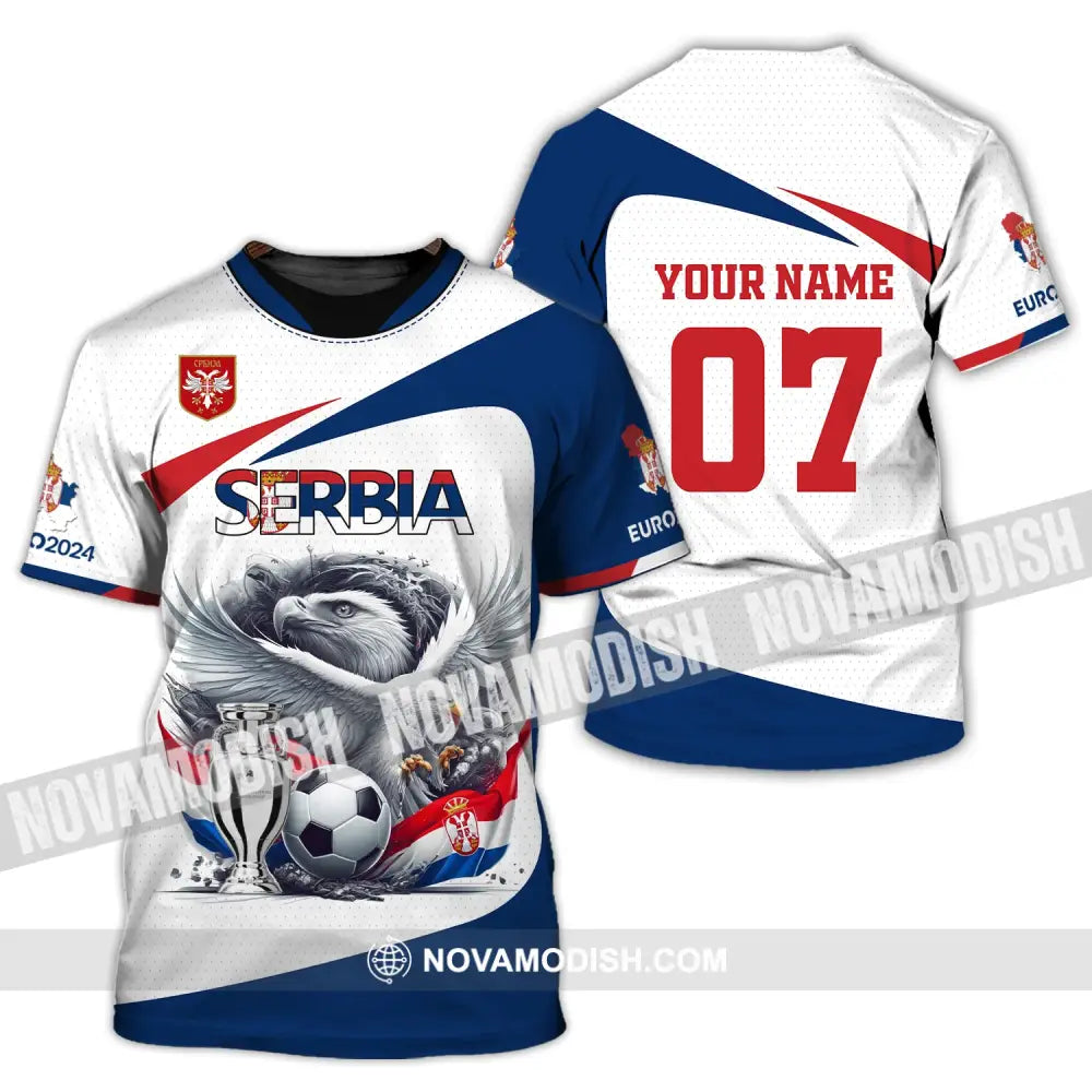 Unisex Shirt Custom Name And Number Serbia Football Polo Euro 2024 Hoodie Long Sleeve T-Shirt / S