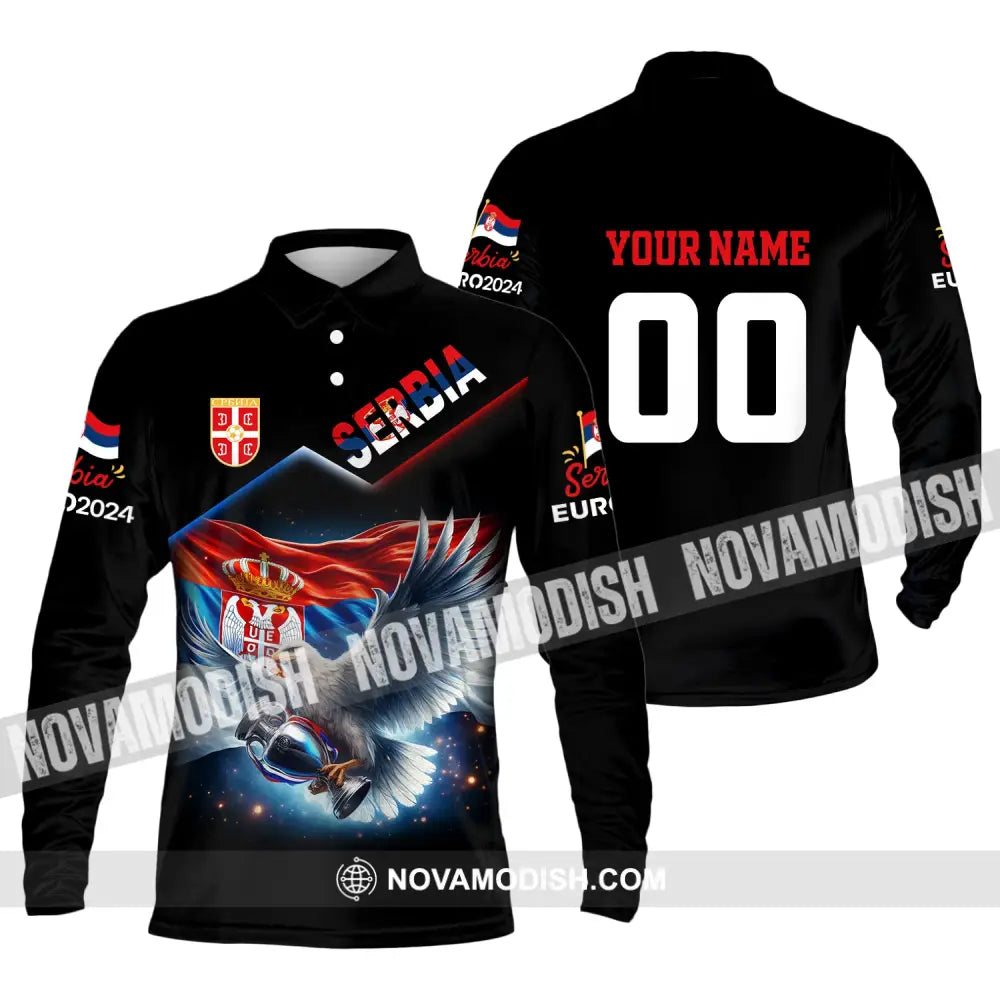 Unisex Shirt Custom Name And Number Serbia Football Polo Long Sleeve / S T-Shirt