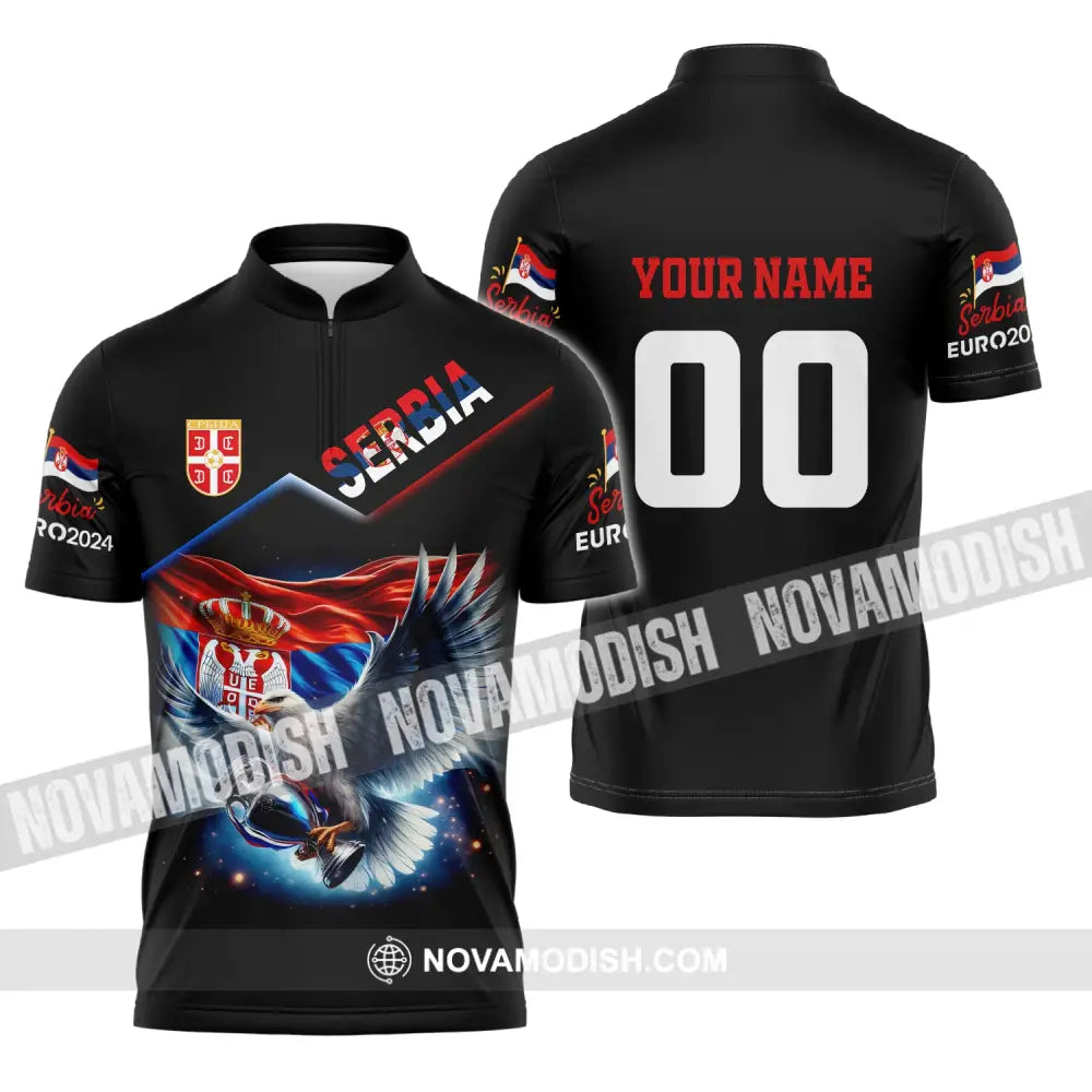 Unisex Shirt Custom Name And Number Serbia Football Polo Long Sleeve Zipper / S T-Shirt