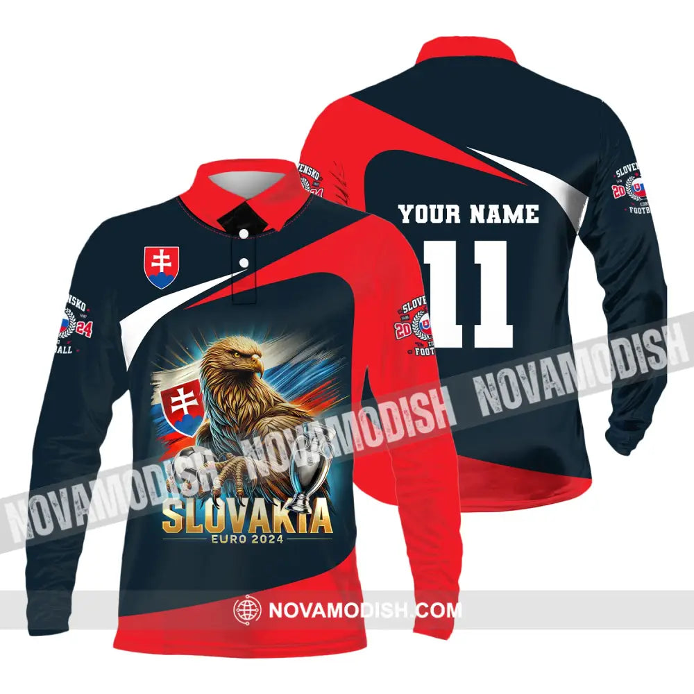 Unisex Shirt Custom Name And Number Slovakia Euro 2024 Football Uefa Polo Long Sleeve / S T-Shirt