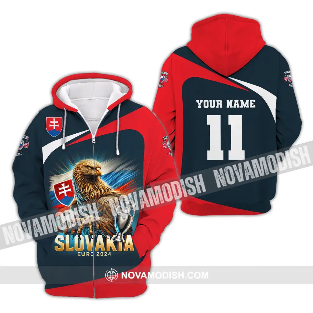 Unisex Shirt Custom Name And Number Slovakia Euro 2024 Football Uefa Polo Long Sleeve Zipper Hoodie