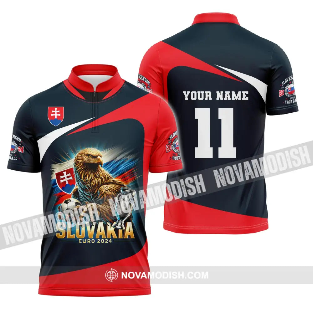 Unisex Shirt Custom Name And Number Slovakia Euro 2024 Football Uefa Polo Long Sleeve Zipper / S