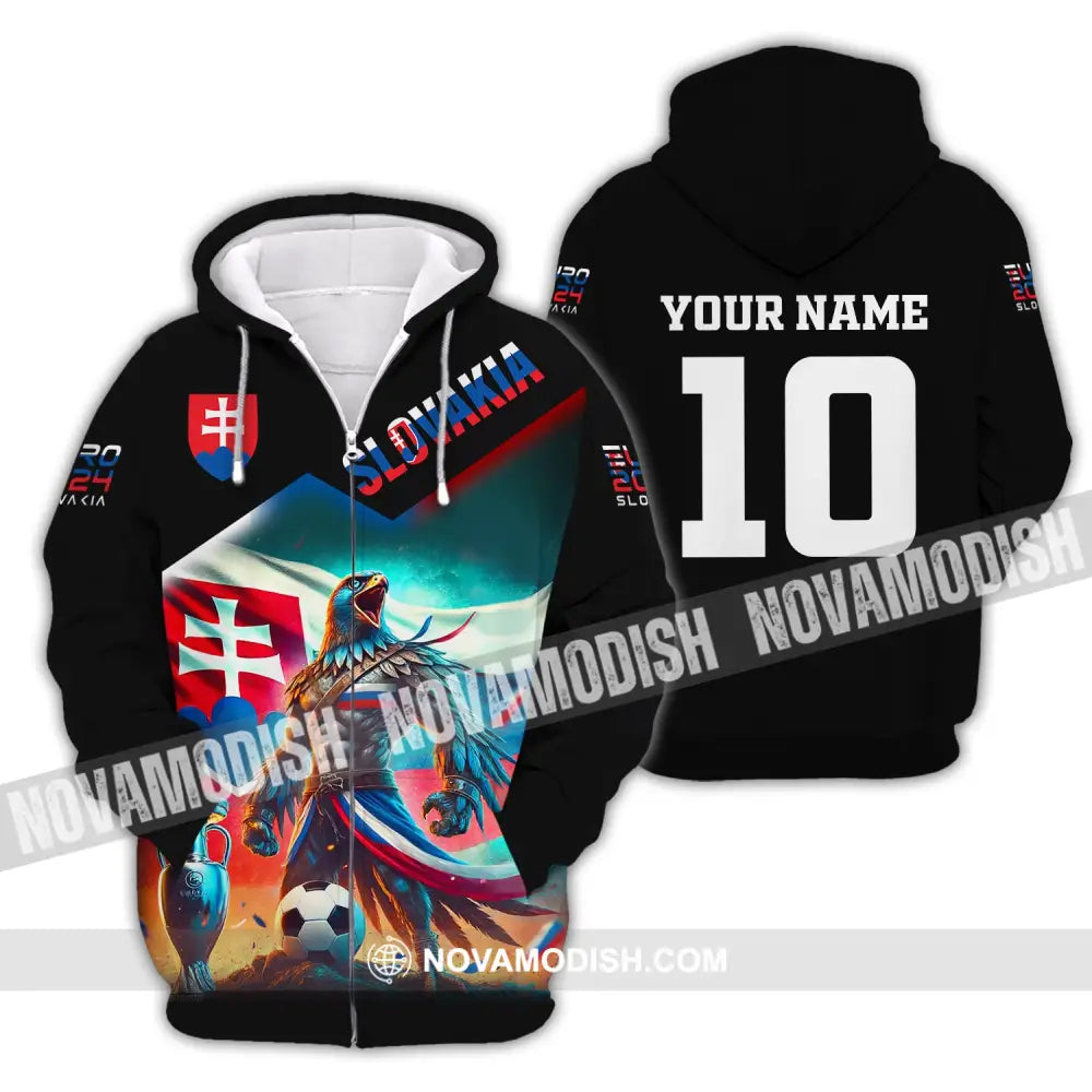 Unisex Shirt Custom Name And Number Slovakia Football Polo Long Sleeve Zipper Hoodie / S T-Shirt