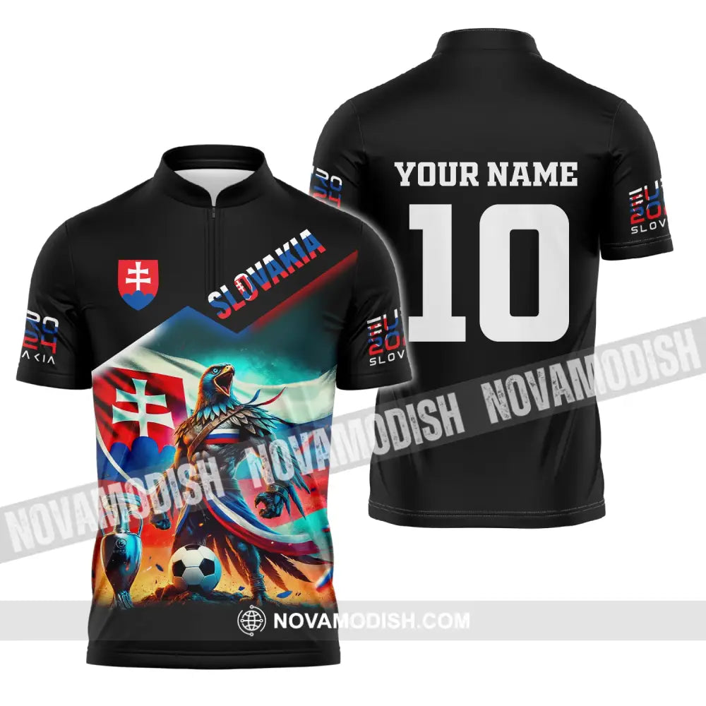 Unisex Shirt Custom Name And Number Slovakia Football Polo Long Sleeve Zipper / S T-Shirt