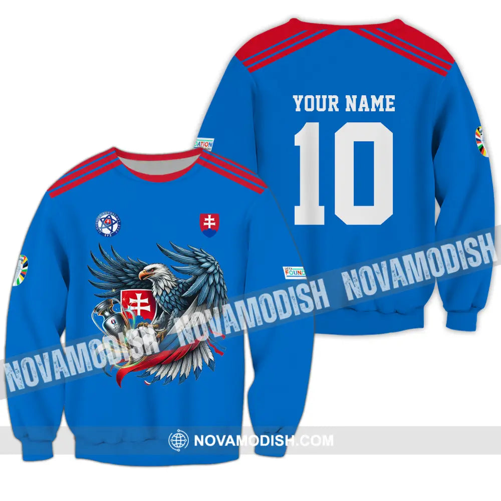 Unisex Shirt - Custom Name And Number Shirt Slovakia National Team Blue Euro 2024 Long Sleeve / S T-shirt