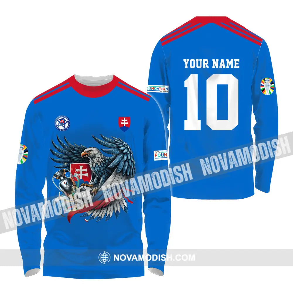 Unisex Shirt - Custom Name And Number Shirt Slovakia National Team Blue Euro 2024 Long Sleeve Shirt / S T-shirt