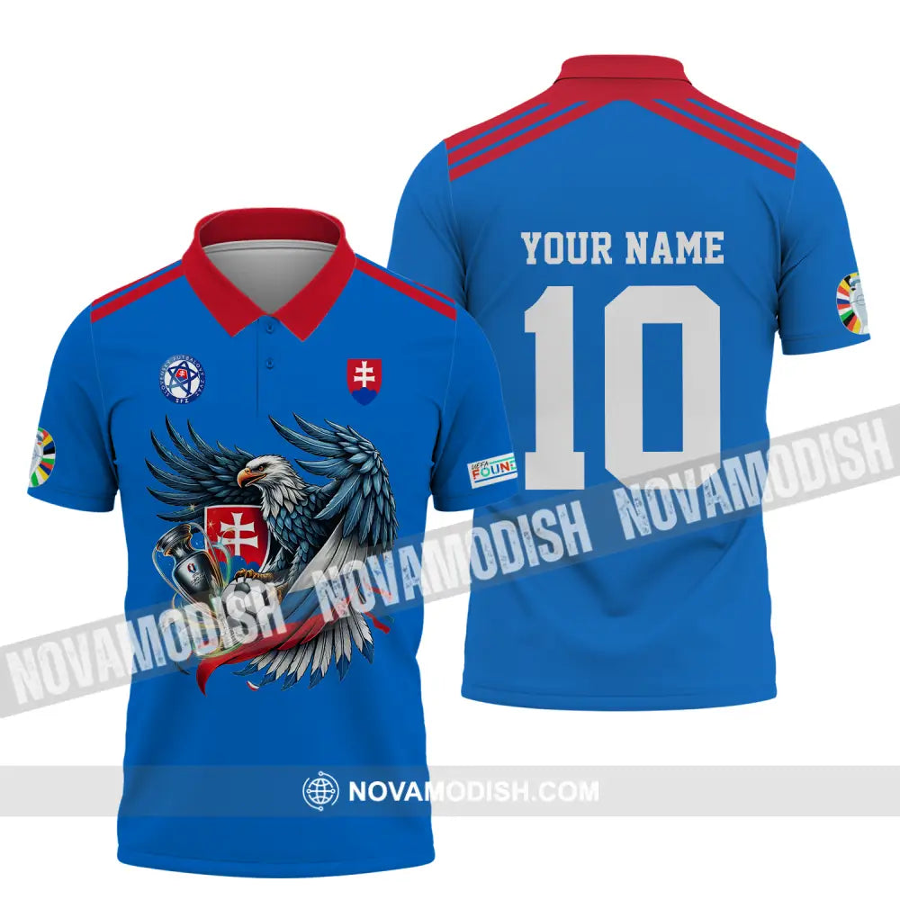 Unisex Shirt - Custom Name And Number Shirt Slovakia National Team Blue Euro 2024 Polo Shirt / S T-shirt