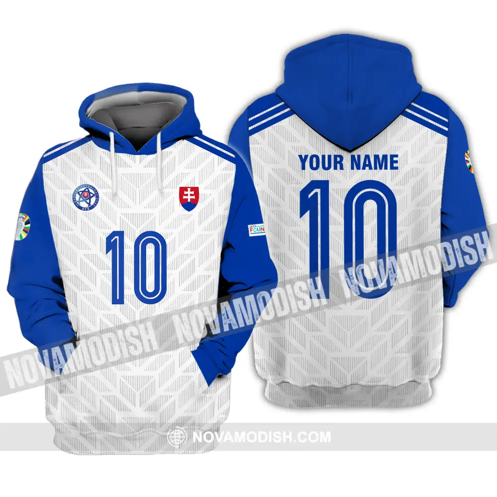 Unisex Shirt - Custom Name And Number Shirt Slovakia National Team White And Blue Euro 2024 Hoodie / S T-shirt