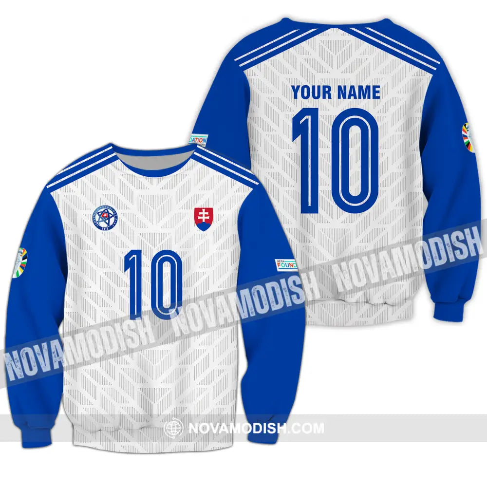 Unisex Shirt - Custom Name And Number Shirt Slovakia National Team White And Blue Euro 2024 Long Sleeve / S T-shirt