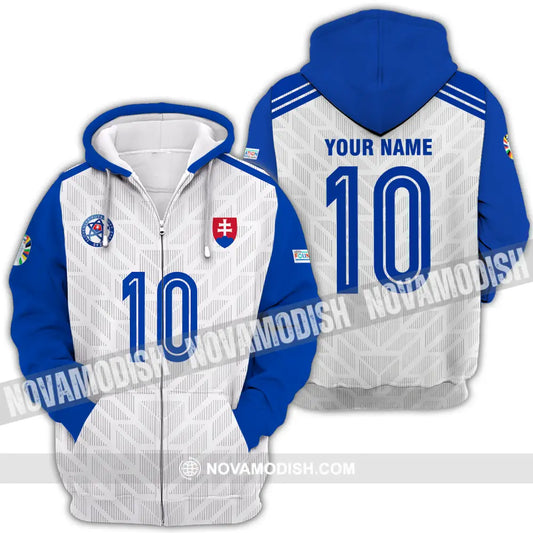 Unisex Shirt - Custom Name And Number Shirt Slovakia National Team White And Blue Euro 2024 Zipper Hoodie / S T-shirt