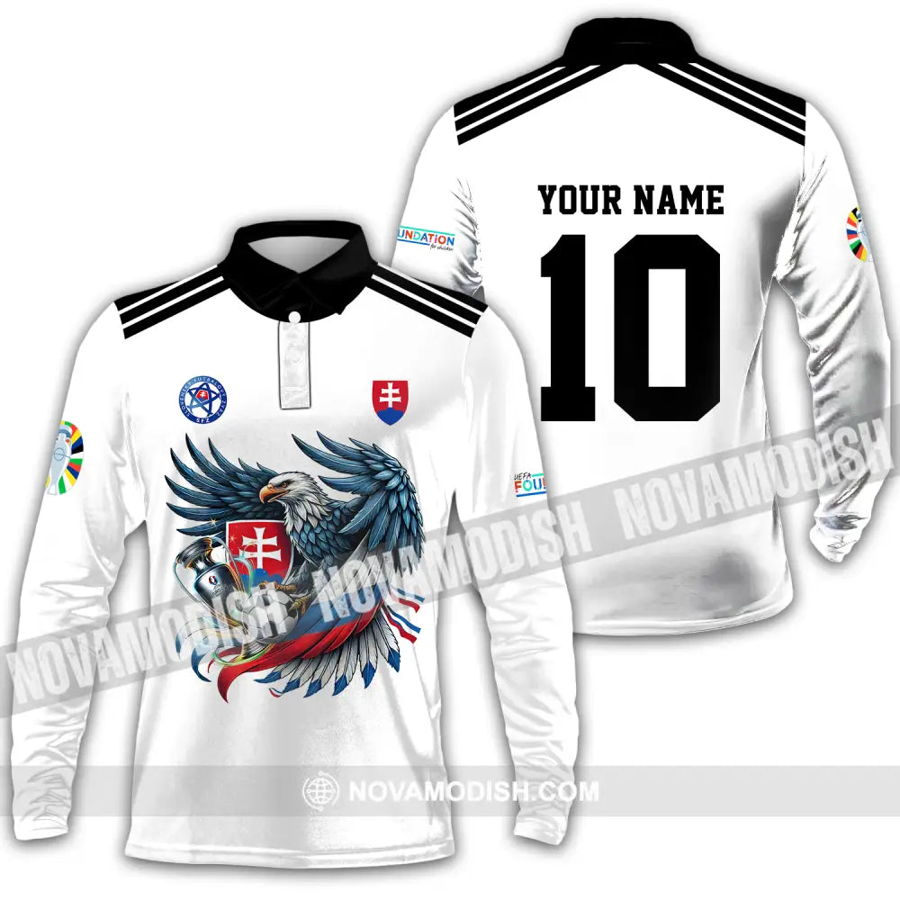 Unisex Shirt - Custom Name And Number Shirt Slovakia National Team White Euro 2024 Long Sleeve Polo / S T-shirt
