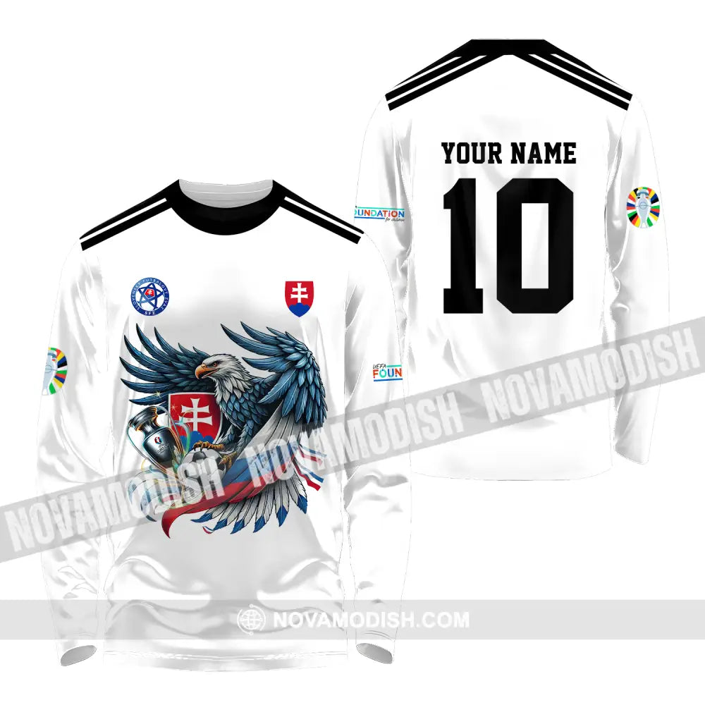 Unisex Shirt - Custom Name And Number Shirt Slovakia National Team White Euro 2024 Long Sleeve Shirt / S T-shirt