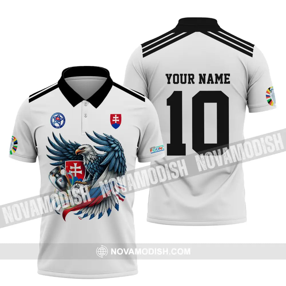 Unisex Shirt - Custom Name And Number Shirt Slovakia National Team White Euro 2024 Polo Shirt / S T-shirt