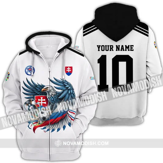 Unisex Shirt - Custom Name And Number Shirt Slovakia National Team White Euro 2024 Zipper Hoodie / S T-shirt