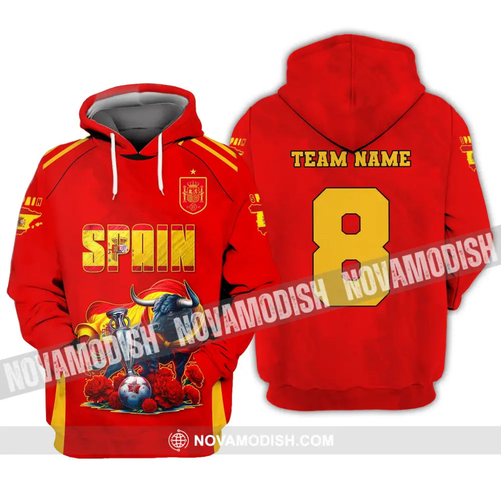 Unisex Shirt Custom Name And Number Spain Football Euro 2024 Polo Long Sleeve Hoodie / S T-Shirt