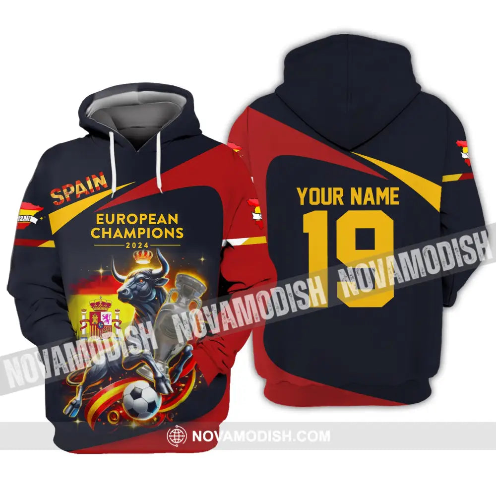 Unisex Shirt Custom Name And Number Spain Football Euro 2024 Polo Long Sleeve Hoodie / S T-Shirt