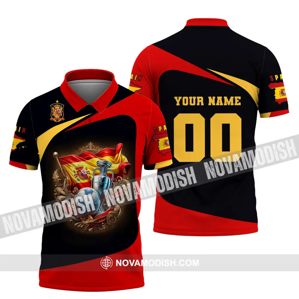 Unisex Shirt Custom Name And Number Spain Football Euro 2024 Polo Long Sleeve / S T-Shirt