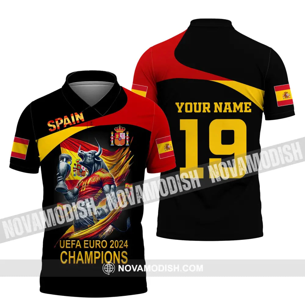 Unisex Shirt Custom Name And Number Spain Football Euro 2024 Polo Long Sleeve / S T-Shirt