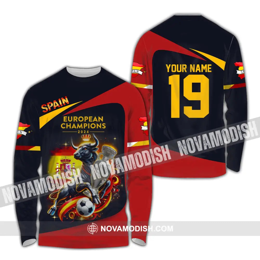 Unisex Shirt Custom Name And Number Spain Football Euro 2024 Polo Long Sleeve / S T-Shirt