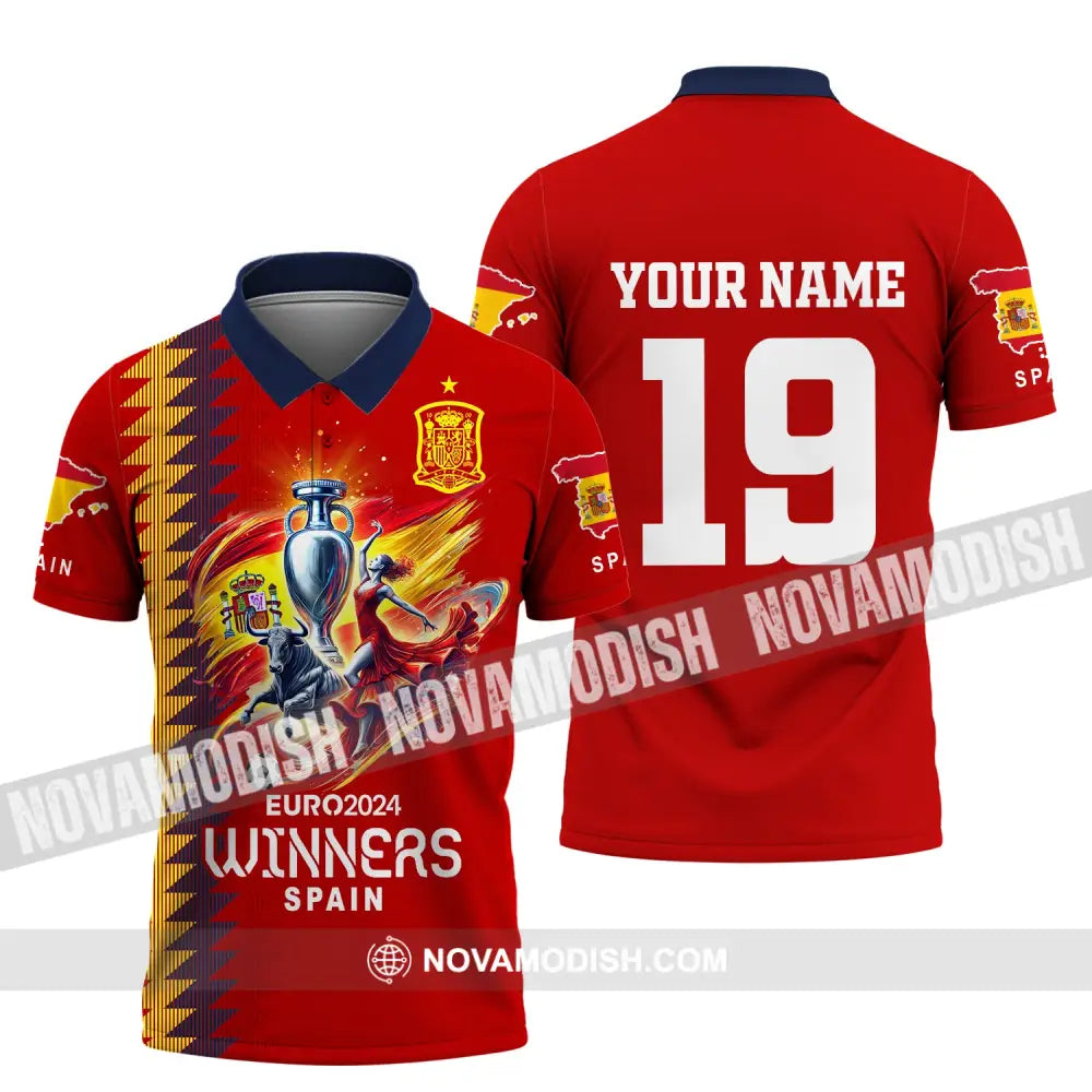 Unisex Shirt Custom Name And Number Spain Football Euro 2024 Polo Long Sleeve / S T-Shirt