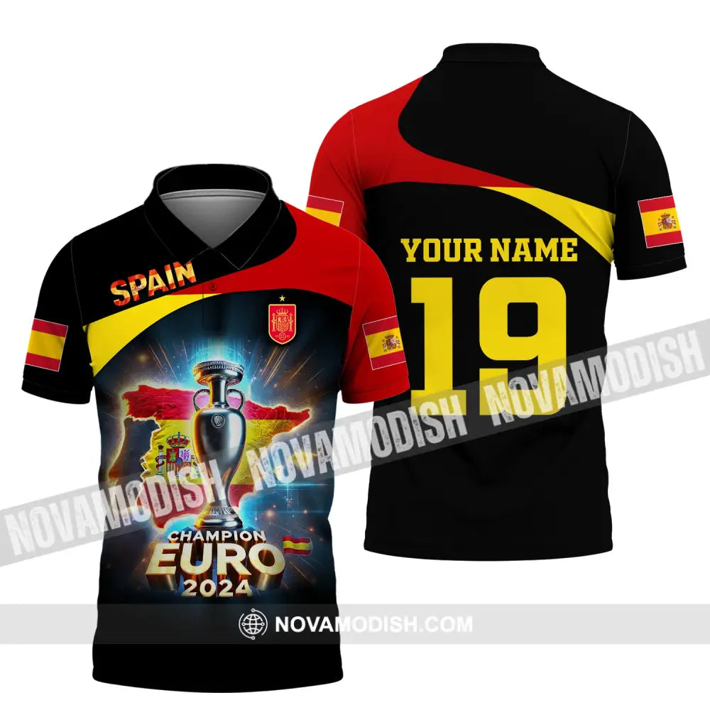 Unisex Shirt Custom Name And Number Spain Football Euro 2024 Polo Long Sleeve / S T-Shirt