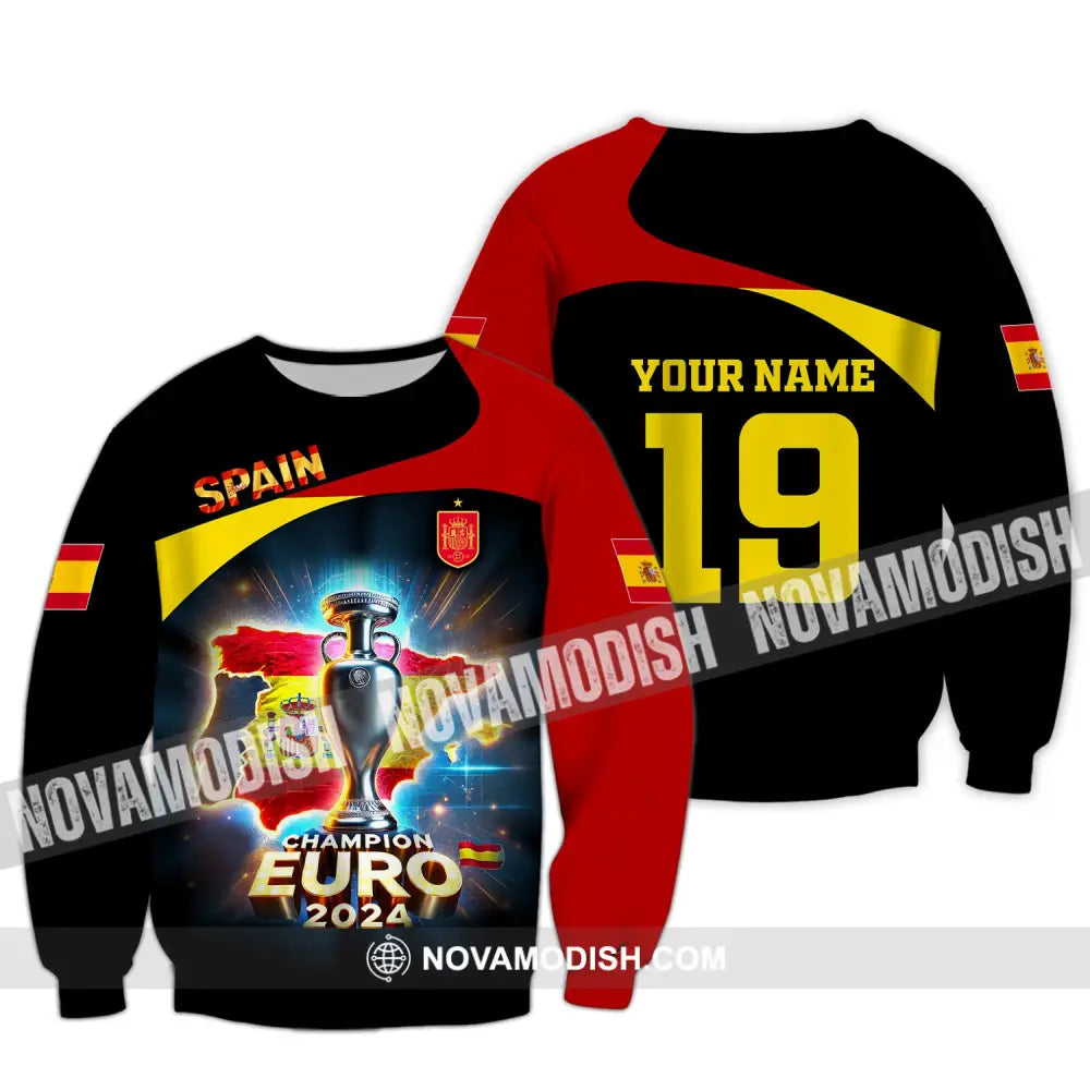 Unisex Shirt Custom Name And Number Spain Football Euro 2024 Polo Long Sleeve / S T-Shirt